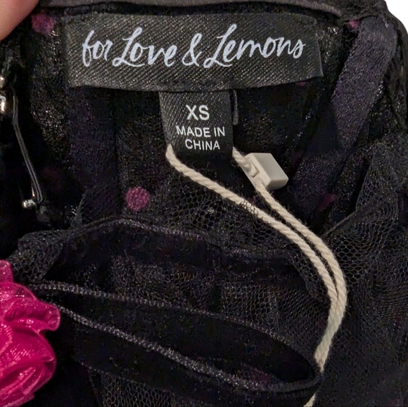 NWT For Love and Lemons Janelle Black Pink Polka Dot Tiered Ruffle Maxi Dress - Picture 13 of 14